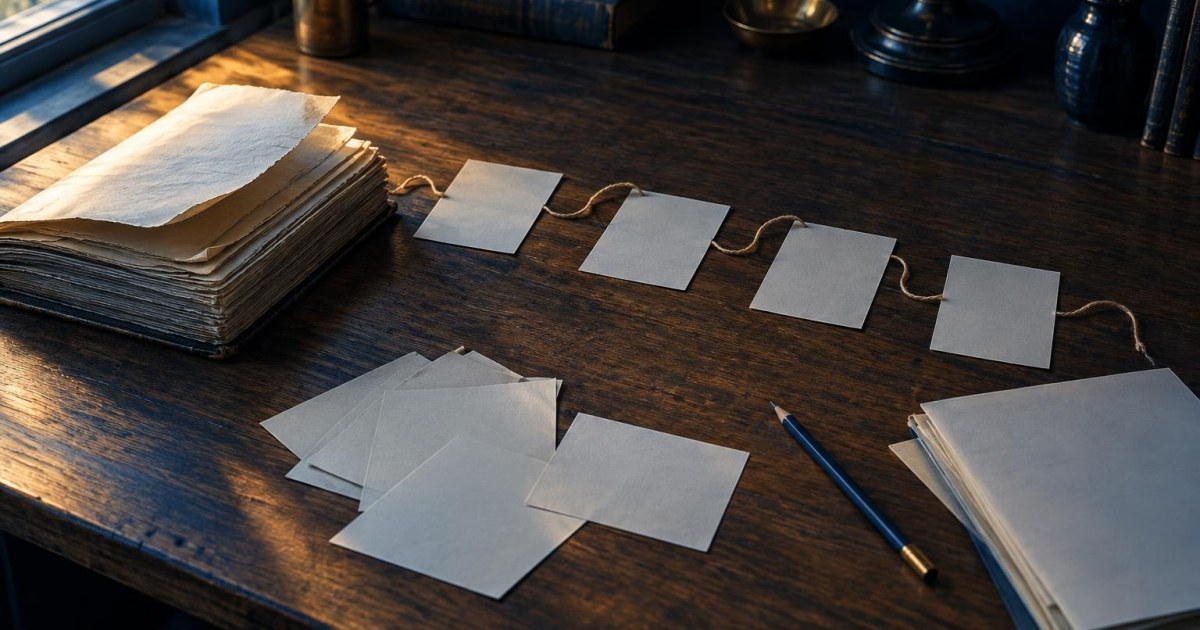 Un synopsis relu près d’un manuscrit sur un bureau